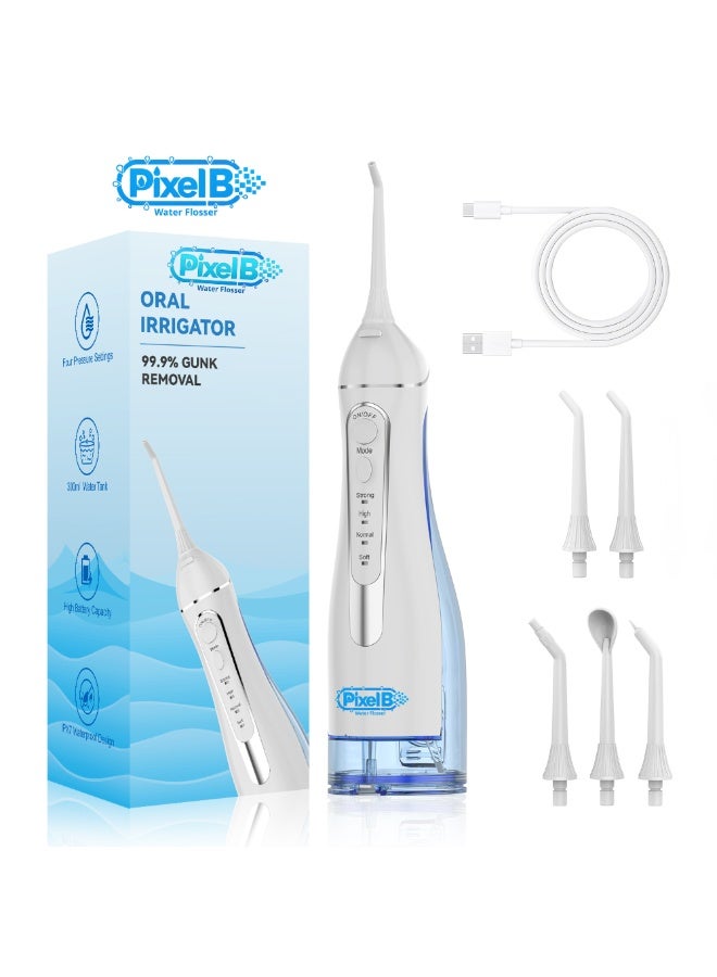 Pixel B Water Flosser Oral Irrigator Portable, Cordless, 5 Jet Tips, 300ml Tank, 4 Modes, USB Rechargeable, IPX7 Waterproof Model C260 - Image 1